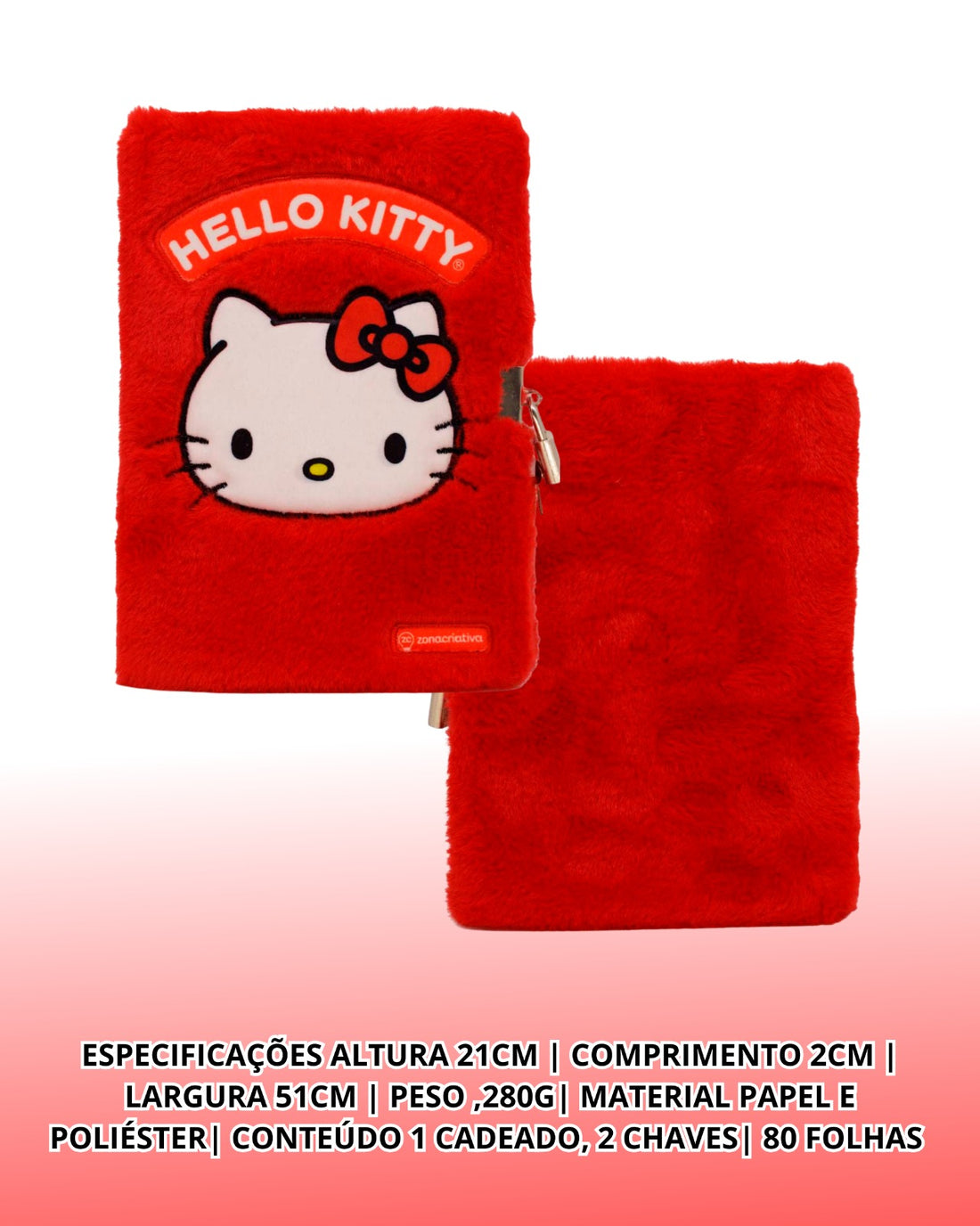 Caderno de Pelúcia com Cadeado A5 80fls Hello Kitty