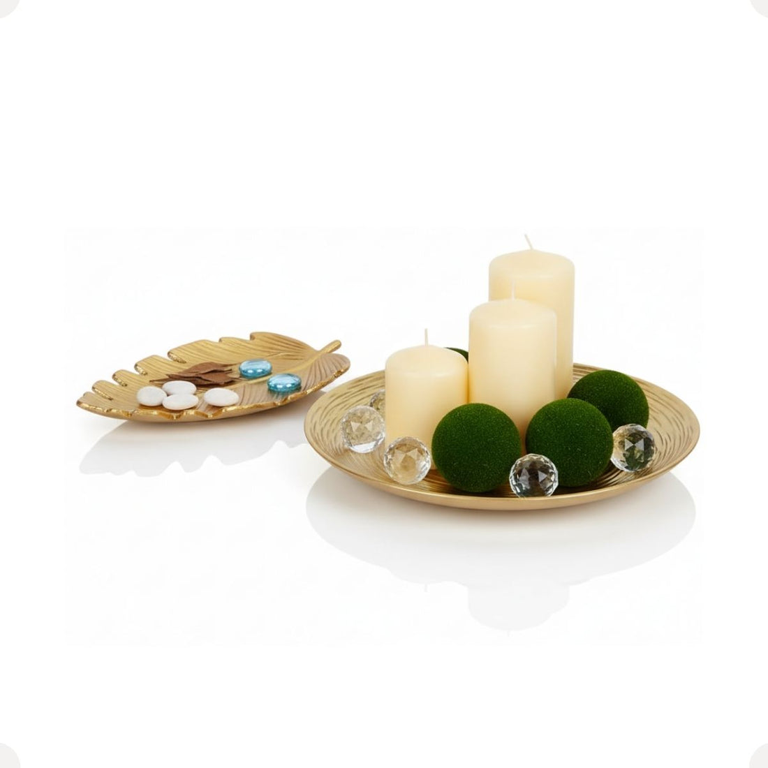 Kit Centro de Mesa Redondo 30cm + Folha Curva 24,5cm Zein Dourado