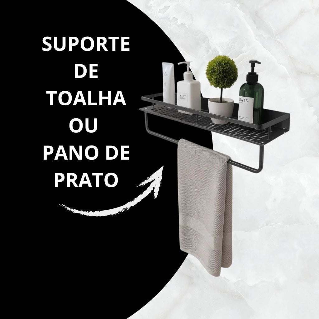 Prateleira de Canto Multiuso para Parede com Suporte para Toalha e Shampoo