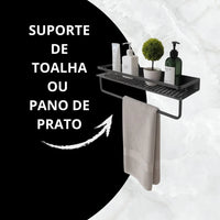 Prateleira de Canto Multiuso para Parede com Suporte para Toalha e Shampoo