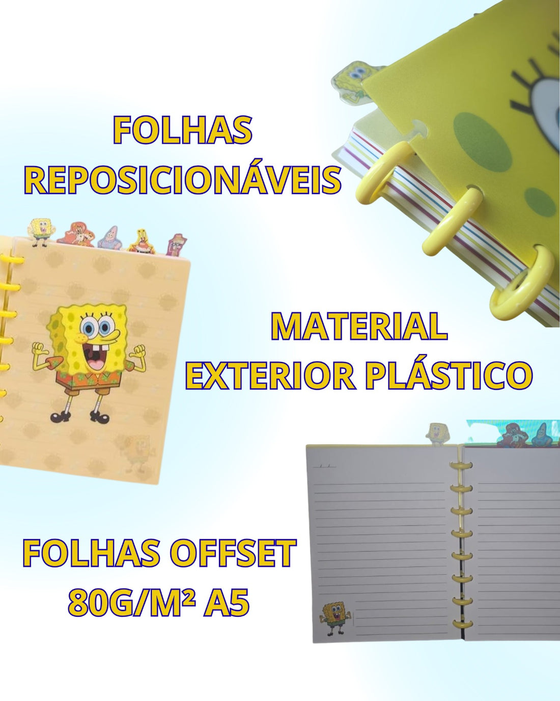 Caderno de Anotações com Divisória 21x16cm 100fls Bob Esponja