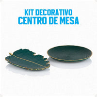 Kit Centro de Mesa Redondo 30cm + Folha Curva 24,5cm Zein Verde Dourado