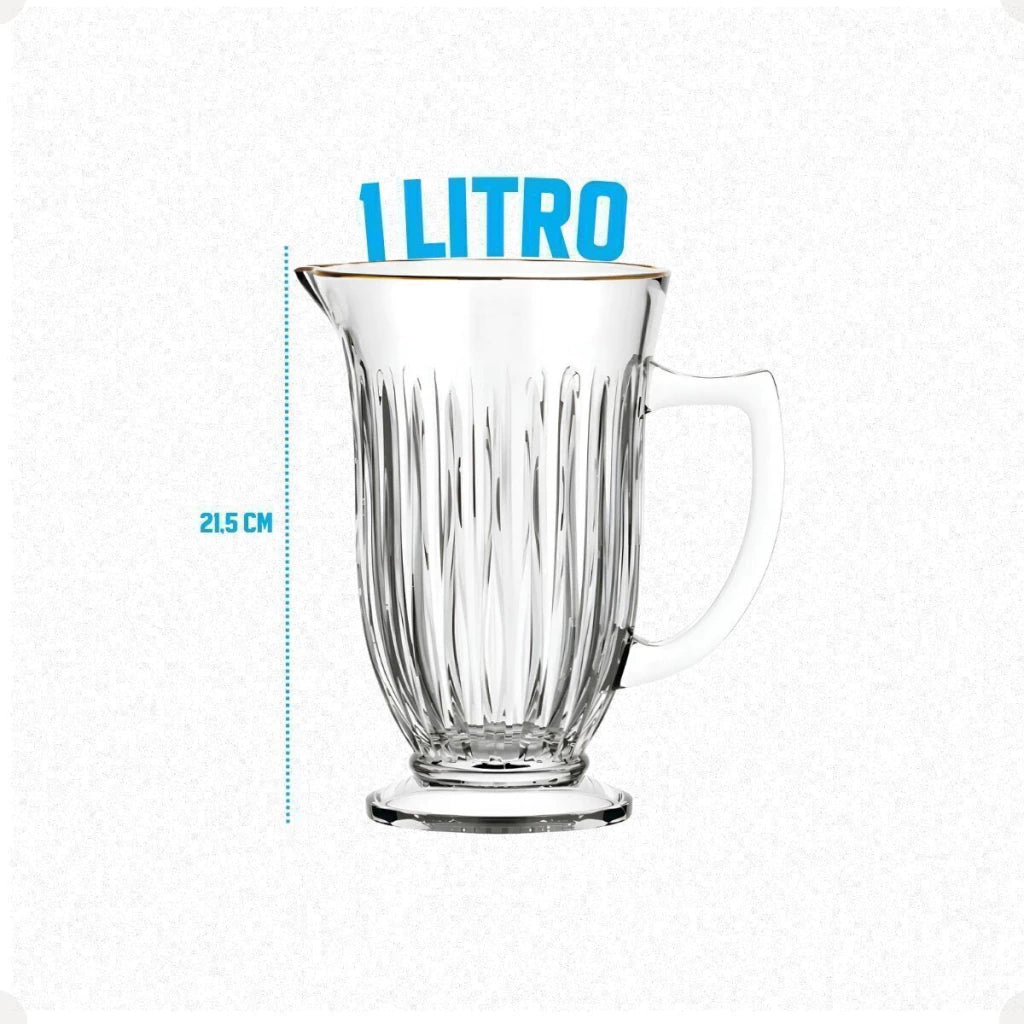 Jarra com 6 Copos de Vidro com Borda Dourada – Lila