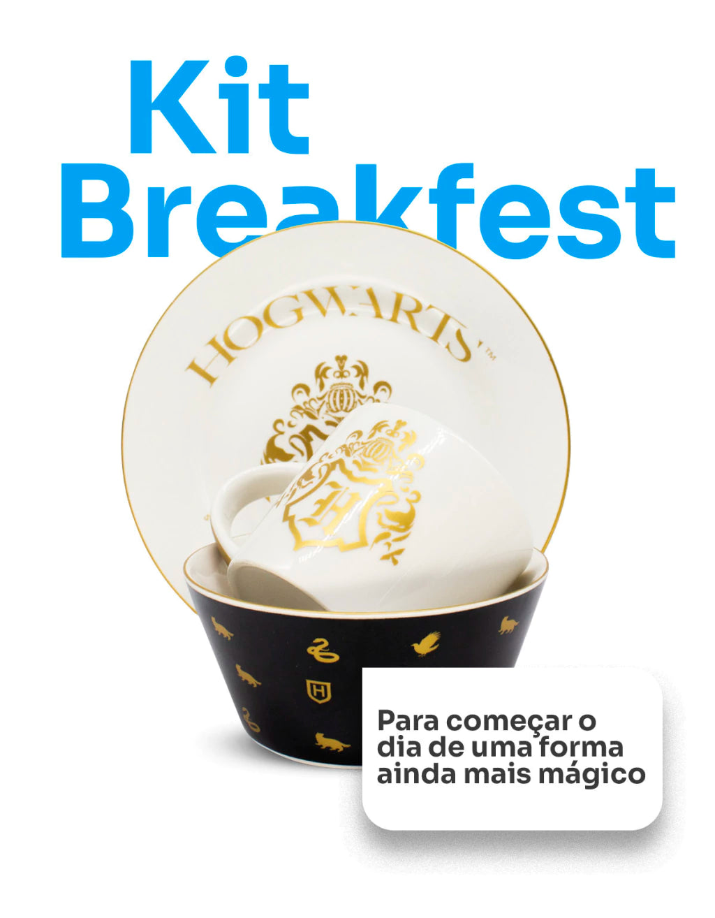 Conjunto Breakfast Harry Potter em Cerâmica com Caneca, Bowl e Prato