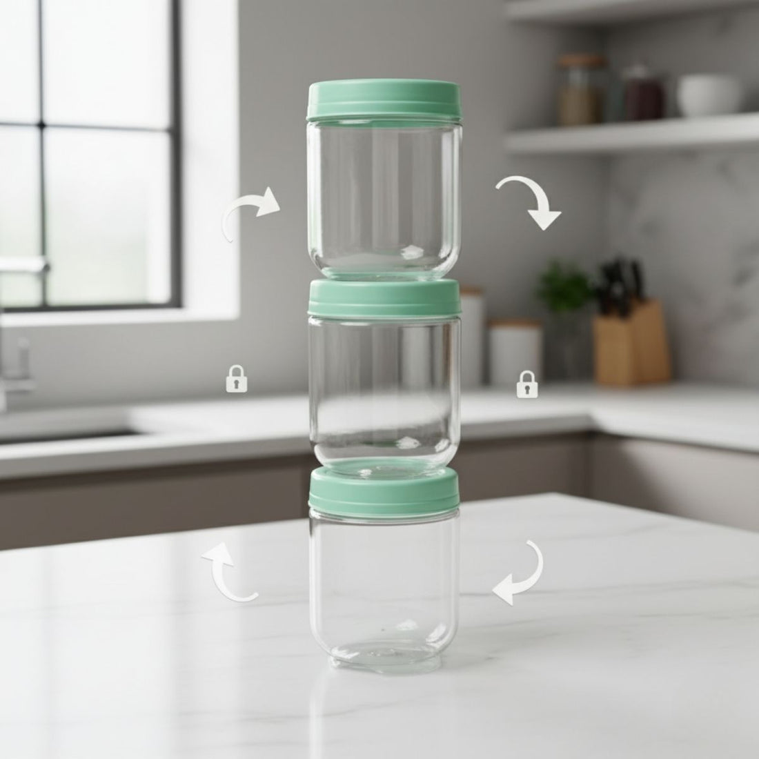 Kit Porta Condimentos Gire Trave 380ml 3 Peças Verde Agua