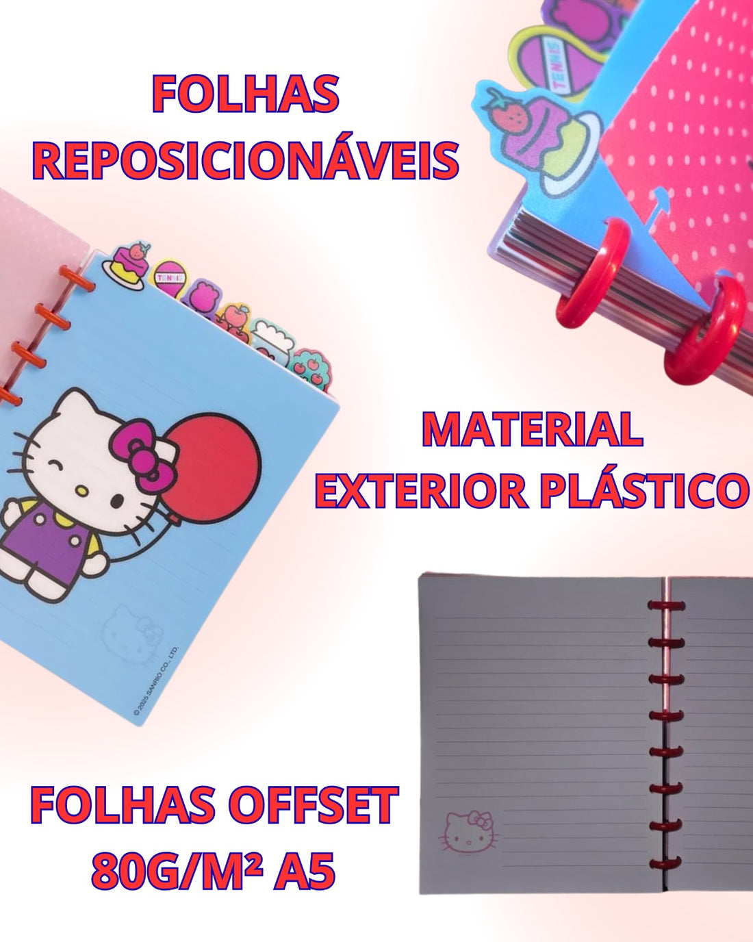 Caderno de Anotações com Divisória 21x16cm 100fls Hello Kitty