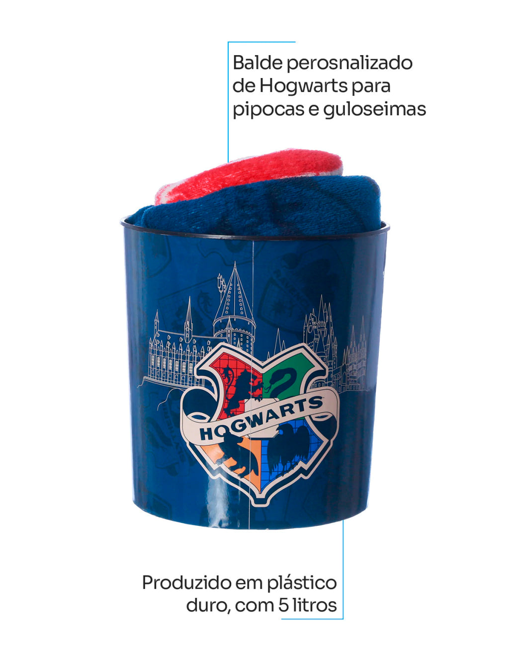 Conjunto Balde de Cinema com Manta Hogwarts
