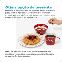 Conjunto Breakfast Super Mario em Cerâmica com Caneca, Bowl e Prato