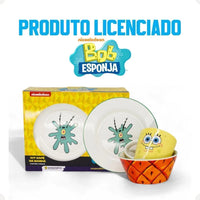 Conjunto Breakfast Bob Esponja em Cerâmica com Caneca, Bowl e Prato