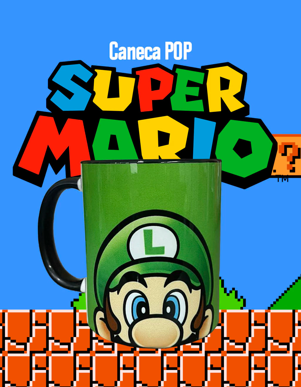 Caneca Pop Super Luigi Face em Cerâmica – 350 ml