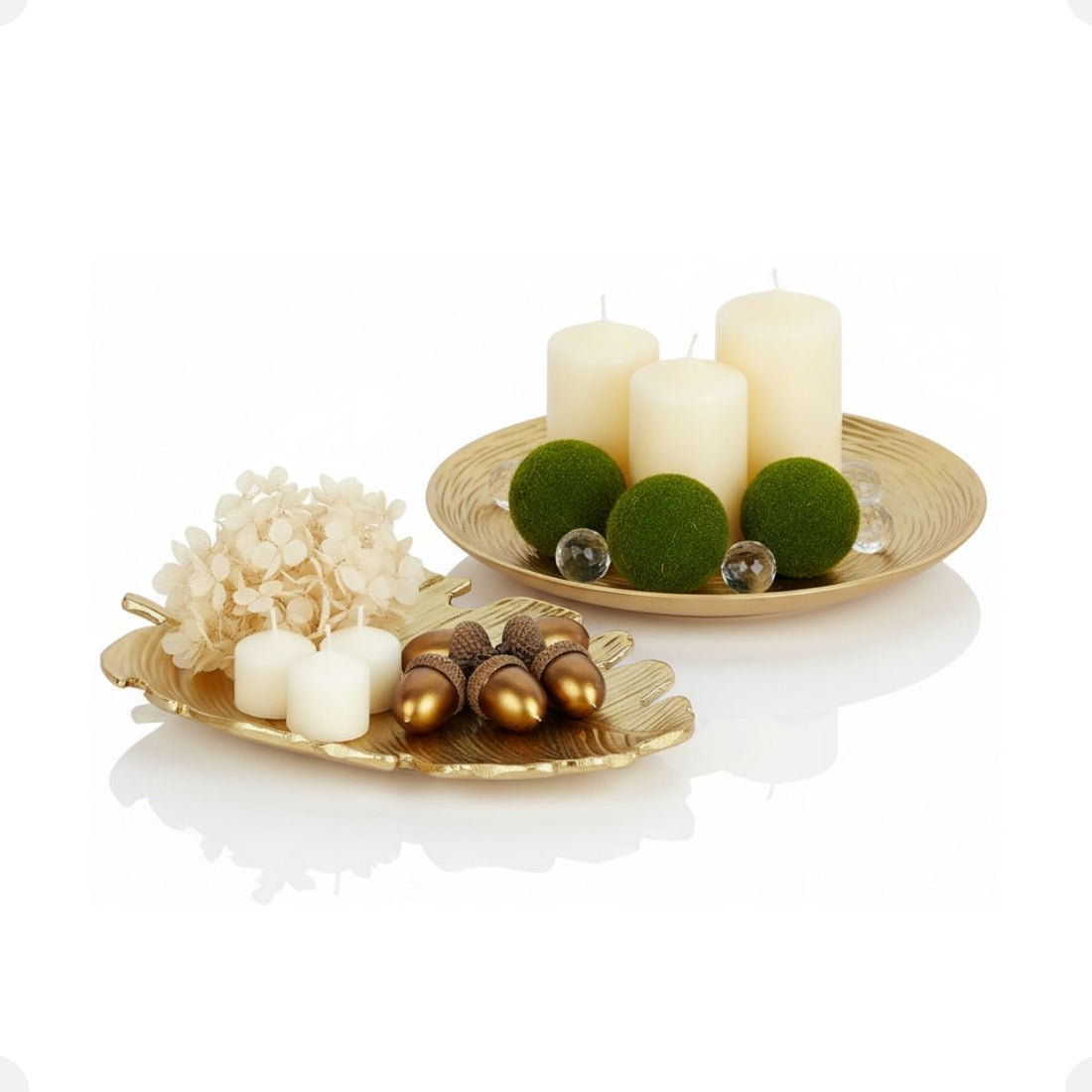 Kit Centro de Mesa Redondo 30cm + Folha Curva 24,5cm Zein Dourado
