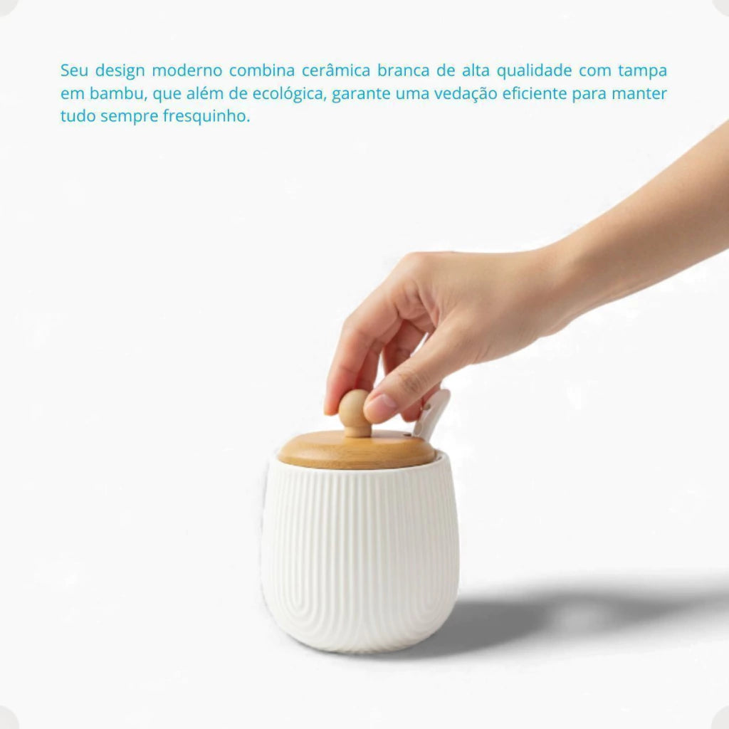 Açucareiro Oasis em Cerâmica com Colher e Tampa – 360 ml