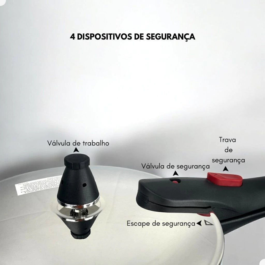 Panela de Pressão Brinox 6 L em Aço Inoxidável para Indução com 4 Travas de Segurança