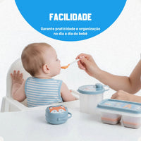 Kit Dosador de Leite em Pó 3 Compartimentos 300ml com Porta Chupeta com Alça e Porta Papinha Duplo com Encaixe 70ml Azul