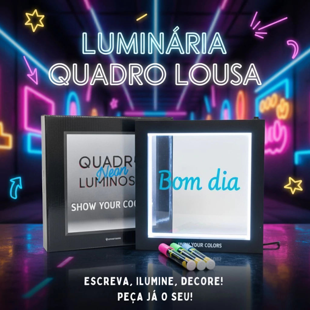 Luminária Quadro Lousa Neon com 3 Canetas