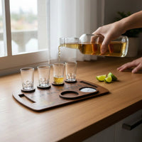 Tábua de Shot para Tequila em MDF com 4 Copos, Sal e Limão