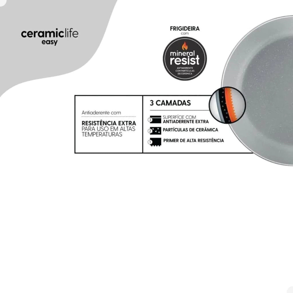 Conjunto de Panelas Brinox Ceramic Life Antiaderente – Cinza