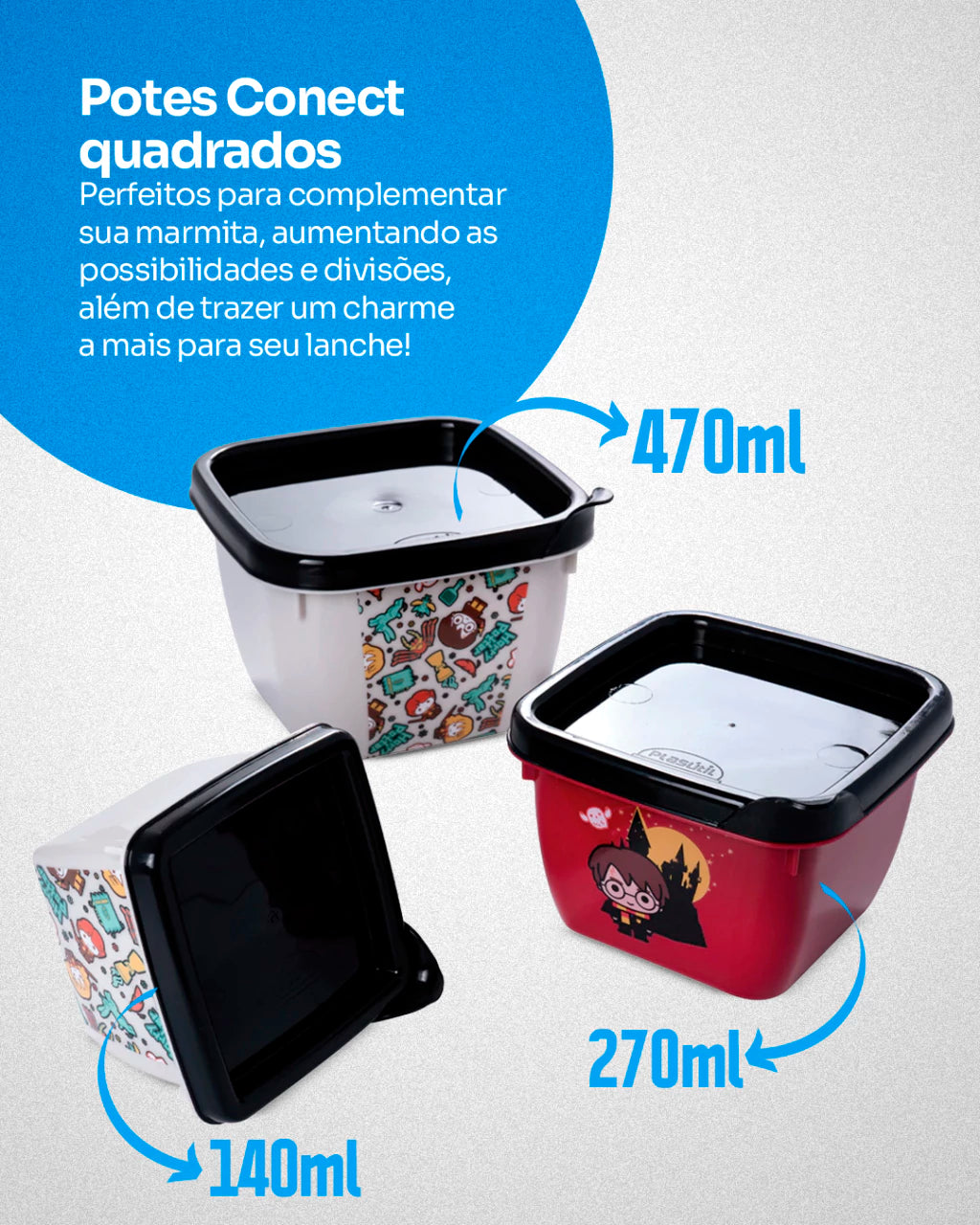 Conjunto de Potes Plásticos Harry Potter – 3 Peças