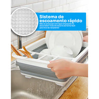 Escorredor de Louças Retrátil em Silicone com Porta-Copos e Porta-Talheres
