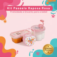 Kit Dosador de Leite em Pó 3 Compartimentos 300ml com Porta Chupeta com Alça e Porta Papinha Duplo com Encaixe 70ml Rosa