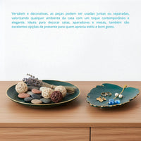 Kit Centro de Mesa Redondo 30cm + Folha Curva 24,5cm Zein Verde Dourado