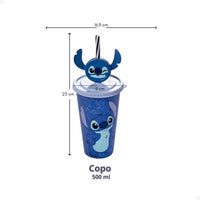 Copo Stitch Disney Infantil com Tampa e Canudo – 500 ml