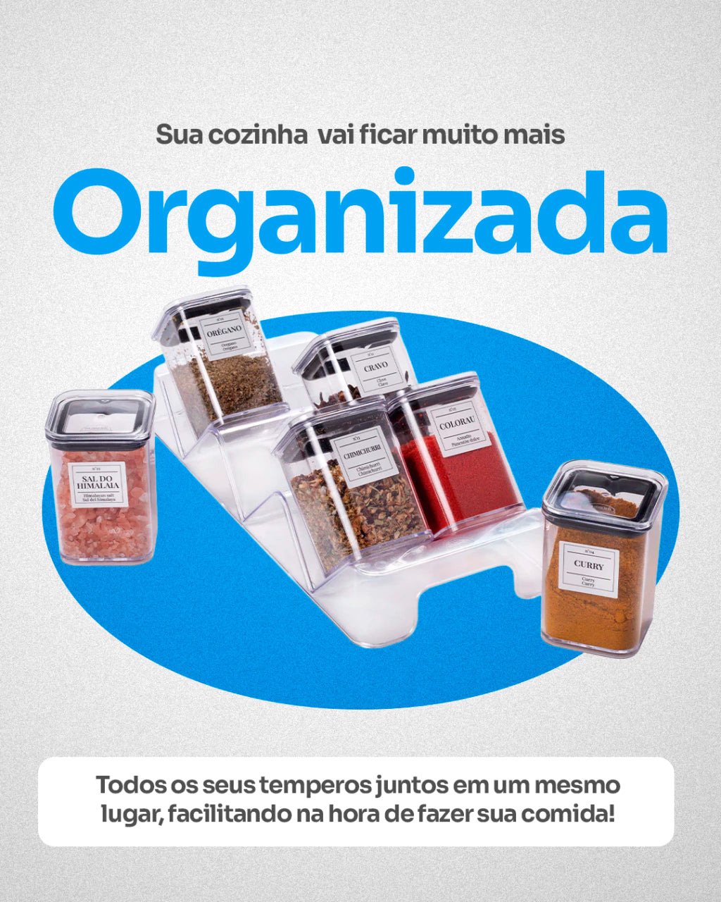 Porta-Condimentos em Acrílico Cristal com Suporte Preto – 7 Peças