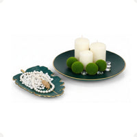 Kit Centro de Mesa Redondo 30cm + Folha Curva 24,5cm Zein Verde Dourado