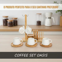 Conjunto de Xícaras Oasis em Cerâmica 90 ml – 13 Peças com Suporte