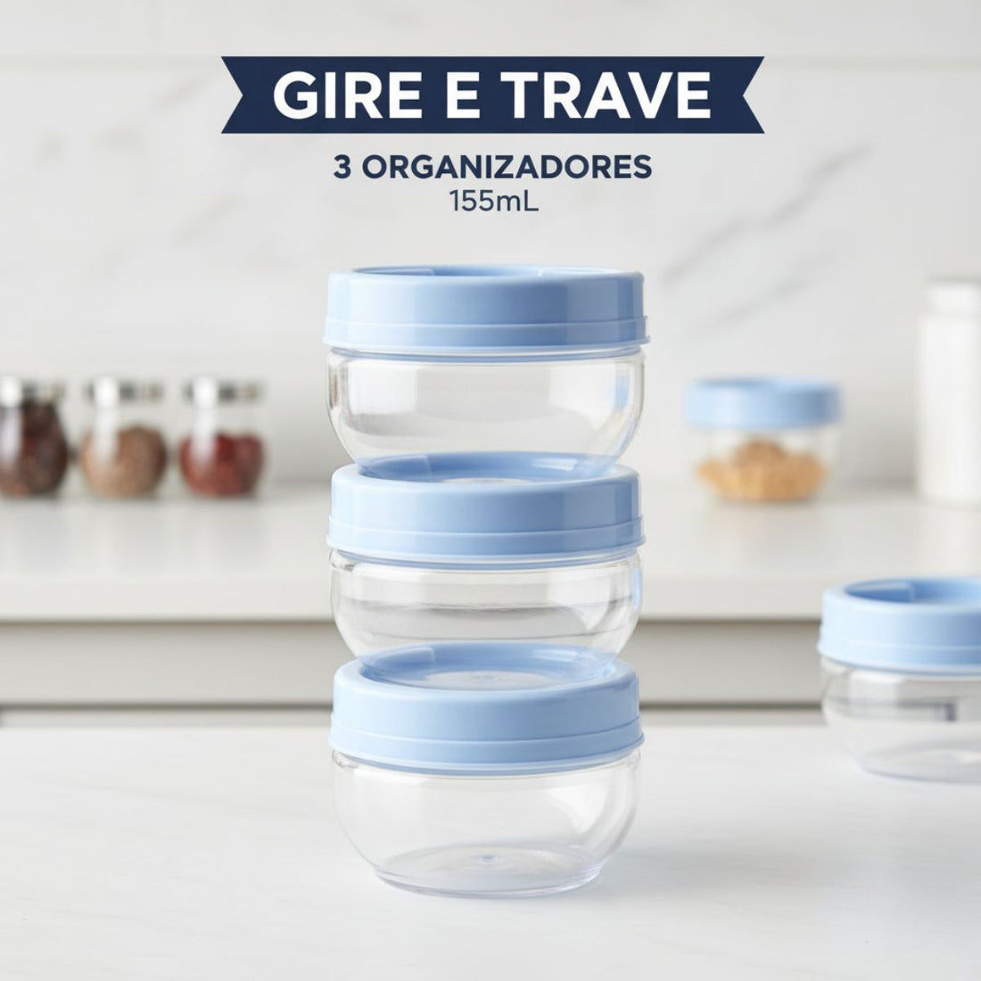 Kit Porta Condimentos Gire Trave 155ml 3 Peças Azul Claro