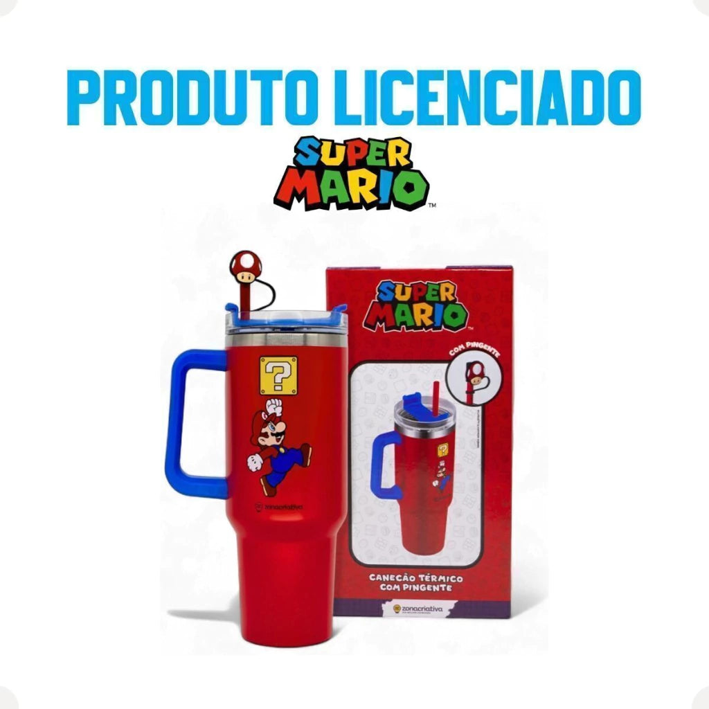 Canecão Térmico Tumbler Super Mario com Pingente – 1,15 L