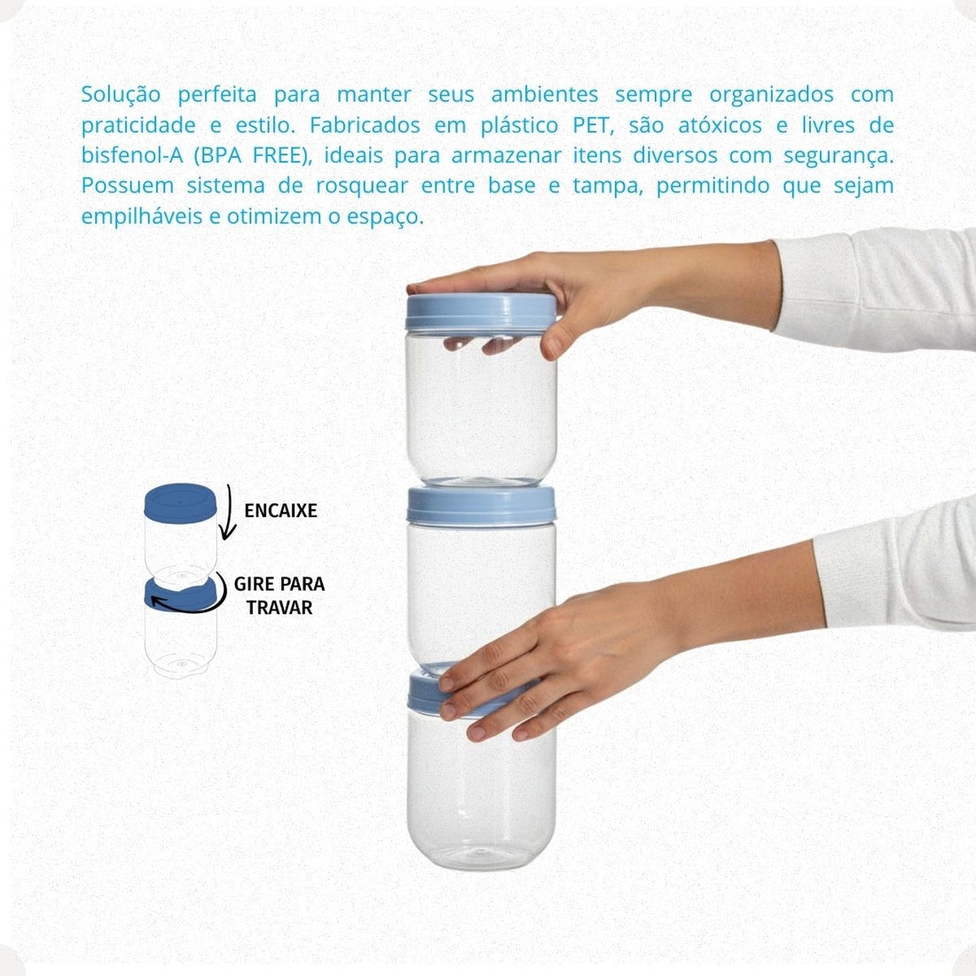 Kit Porta Condimentos Gire Trave 380ml 3 Peças Azul Claro