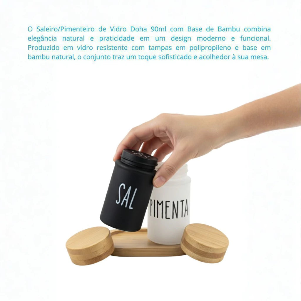 Saleiro e Pimenteiro Doha em Vidro – 3 Peças 90 ml