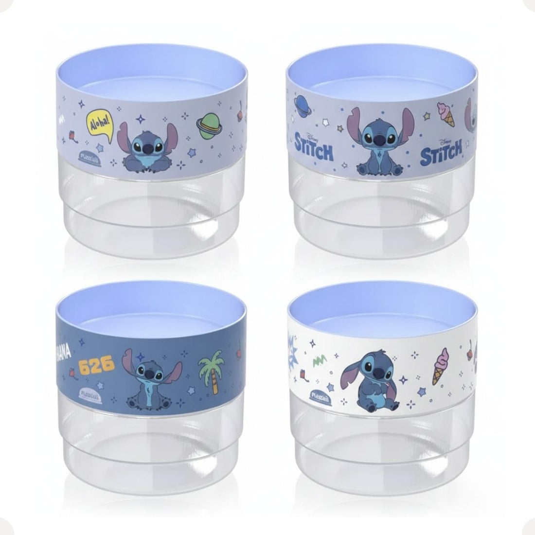 Kit 4 Potes Organizador Plug Empilhável 140ml Sortido Stitch