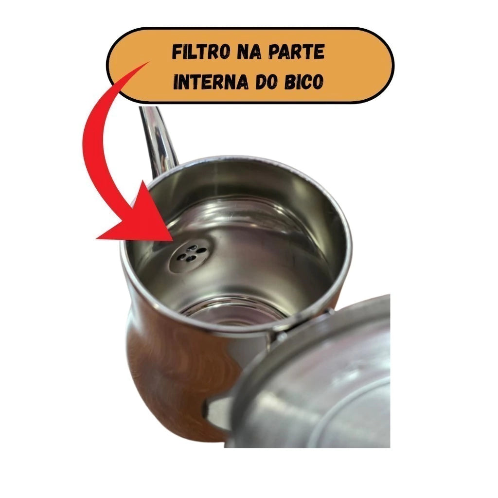 Mini Bule em Aço Inox com Tampa e Alça Fixa – 420 ml