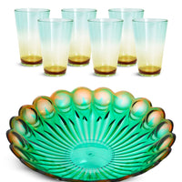 Kit Centro de Mesa Esferas com 6 Copos Taiti Bicolor Verde Ambar