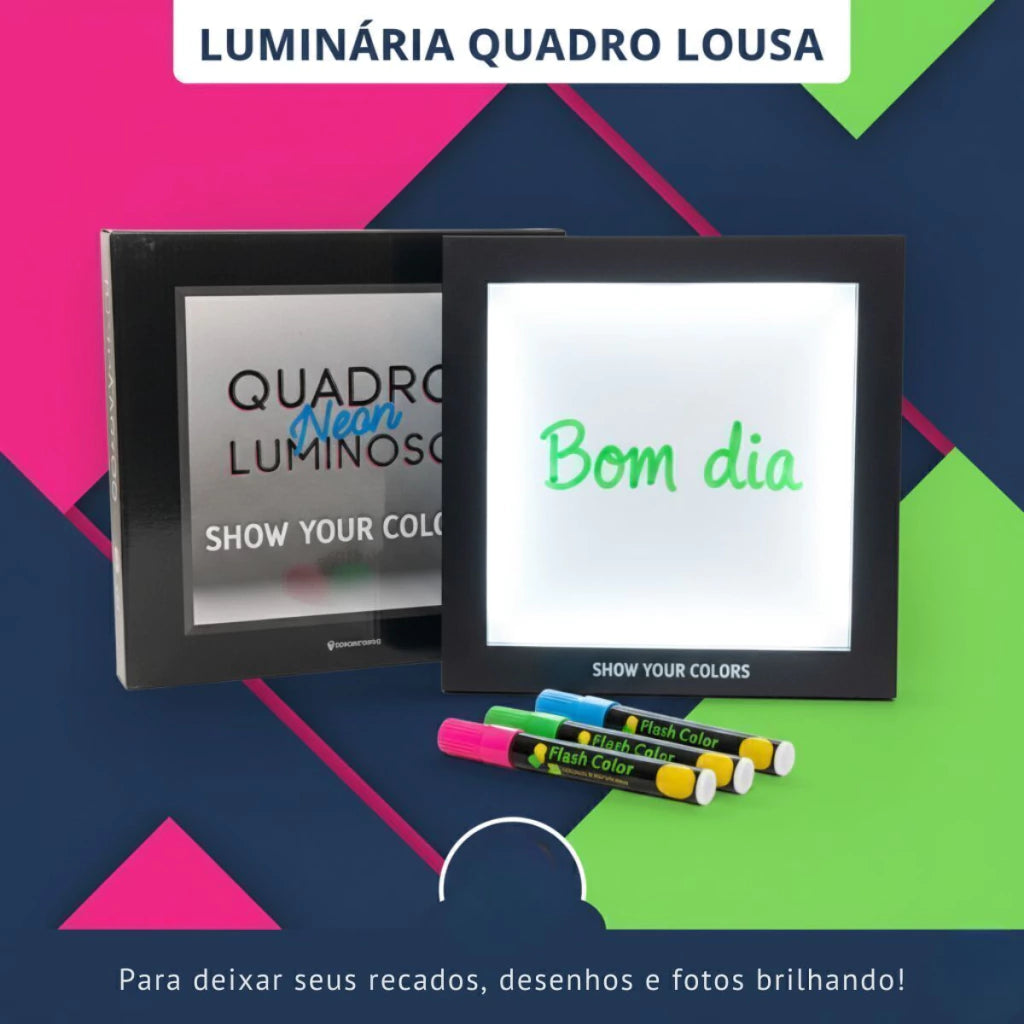 Luminária Quadro Lousa Neon com 3 Canetas