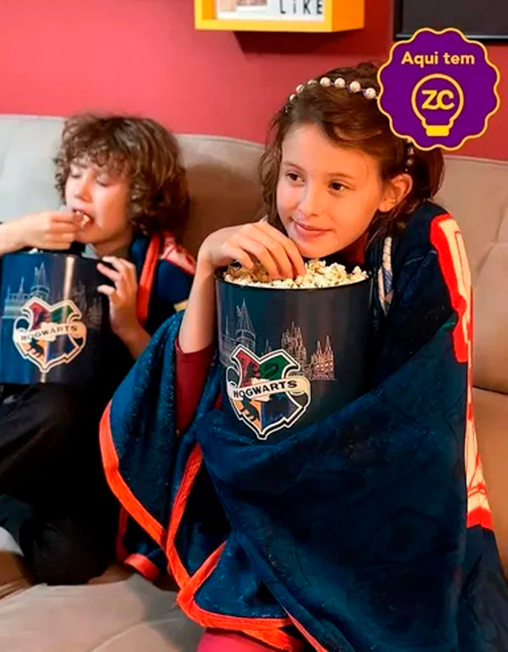 Conjunto Balde de Cinema com Manta Hogwarts