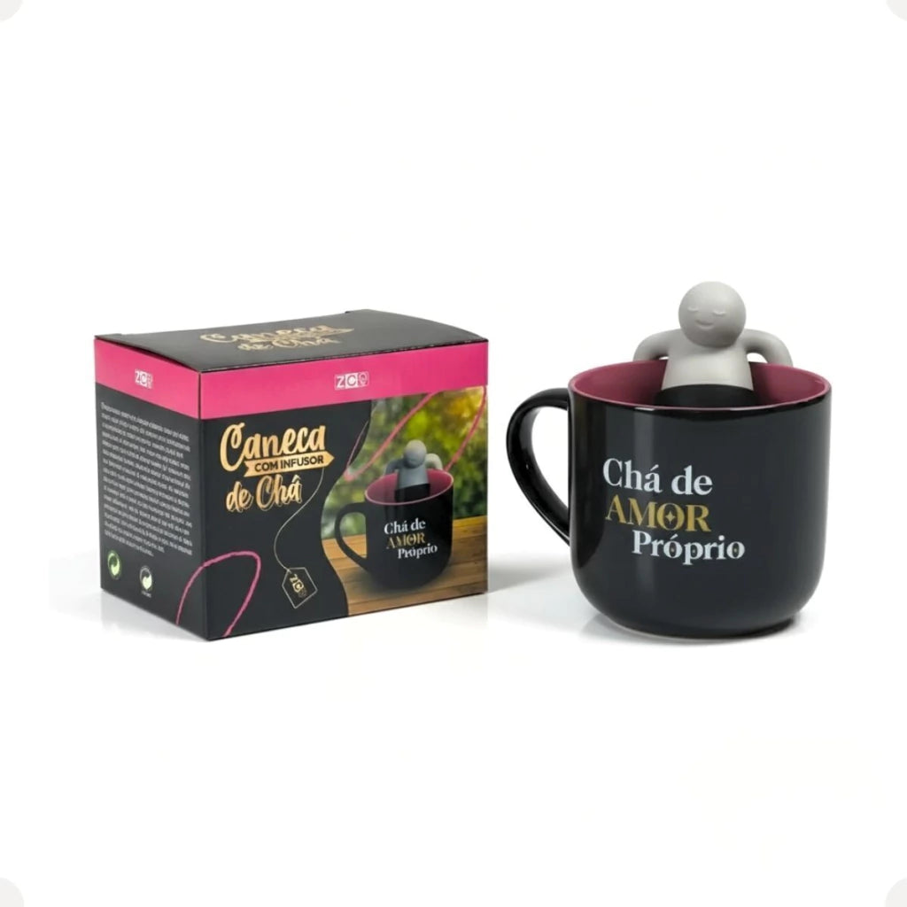 Caneca com Infusor de Chá Amor Próprio – 350 ml