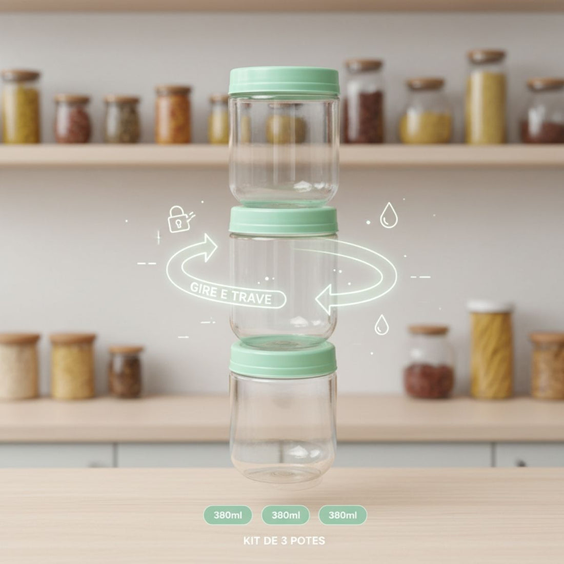 Kit Porta Condimentos Gire Trave 380ml 3 Peças Verde Agua