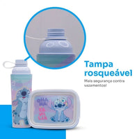Conjunto Stitch com Garrafa de Tampa Rosqueável e Marmita com Trava