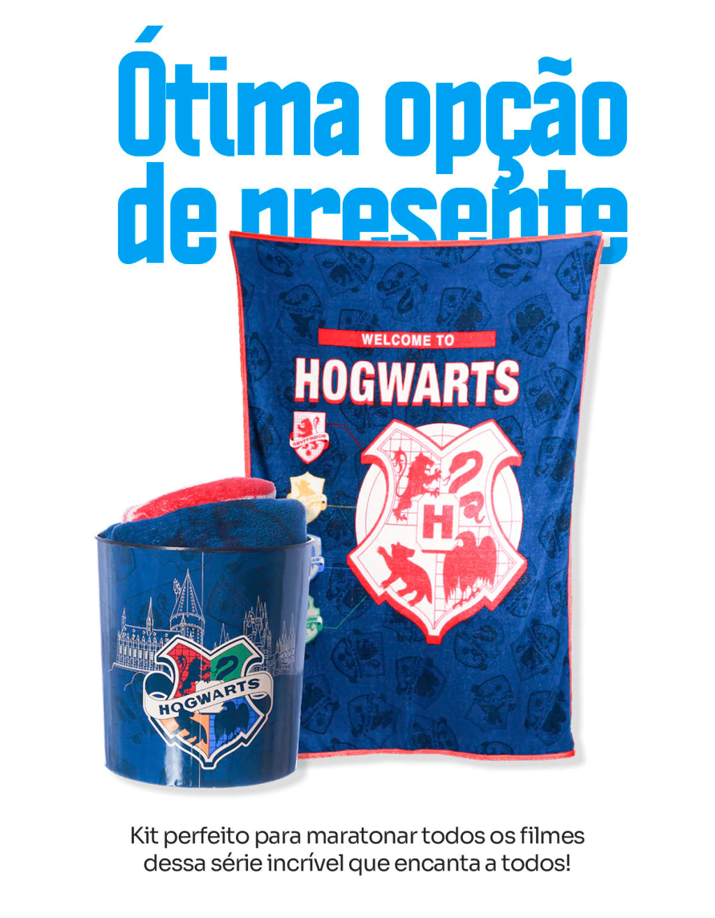 Conjunto Balde de Cinema com Manta Hogwarts