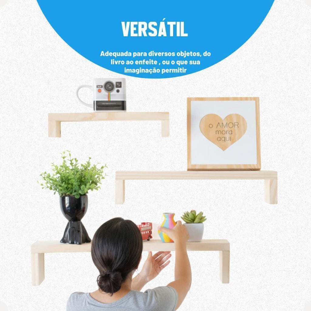 Conjunto de Prateleiras em Madeira Pinus – 3 Peças