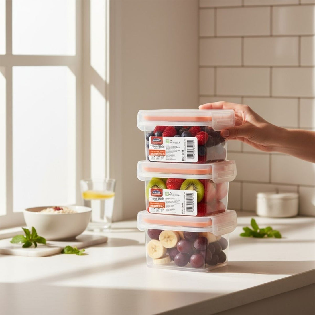 Kit Pote Plástico Hermético Trava Mais 3 Peças 380ml Laranja