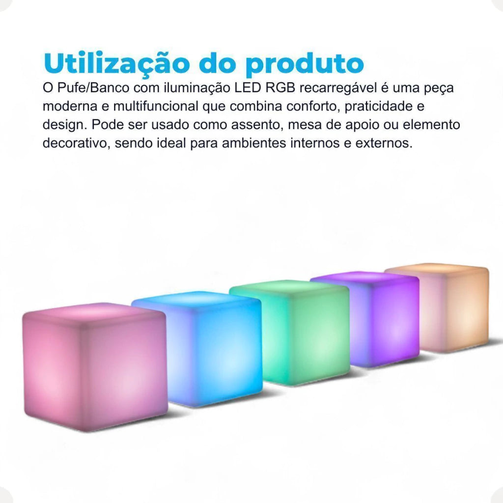 Cubo Branco LED RGB sem Fio – 42 x 42 cm