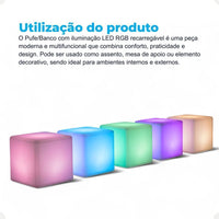 Cubo Branco LED RGB sem Fio – 42 x 42 cm