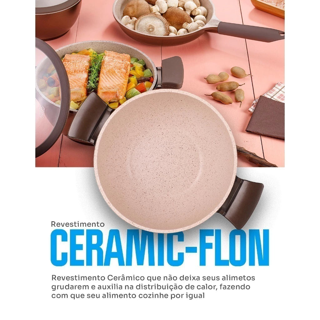 Conjunto de Panelas Belga MTA 3 Peças com Revestimento Ceramic Flon Premium