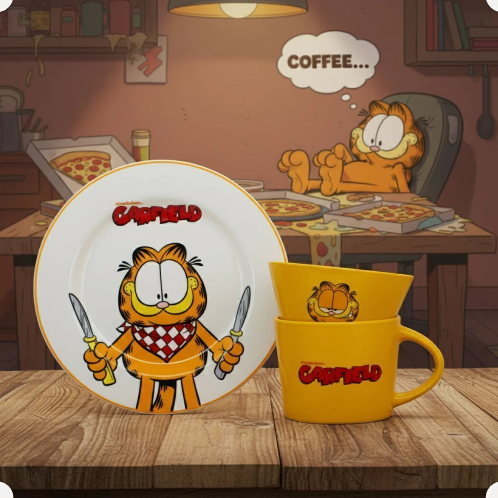 Conjunto Breakfast Garfield em Cerâmica com Caneca, Bowl e Prato
