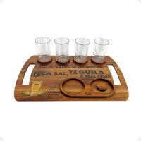 Tábua de Shot para Tequila em MDF com 4 Copos, Sal e Limão