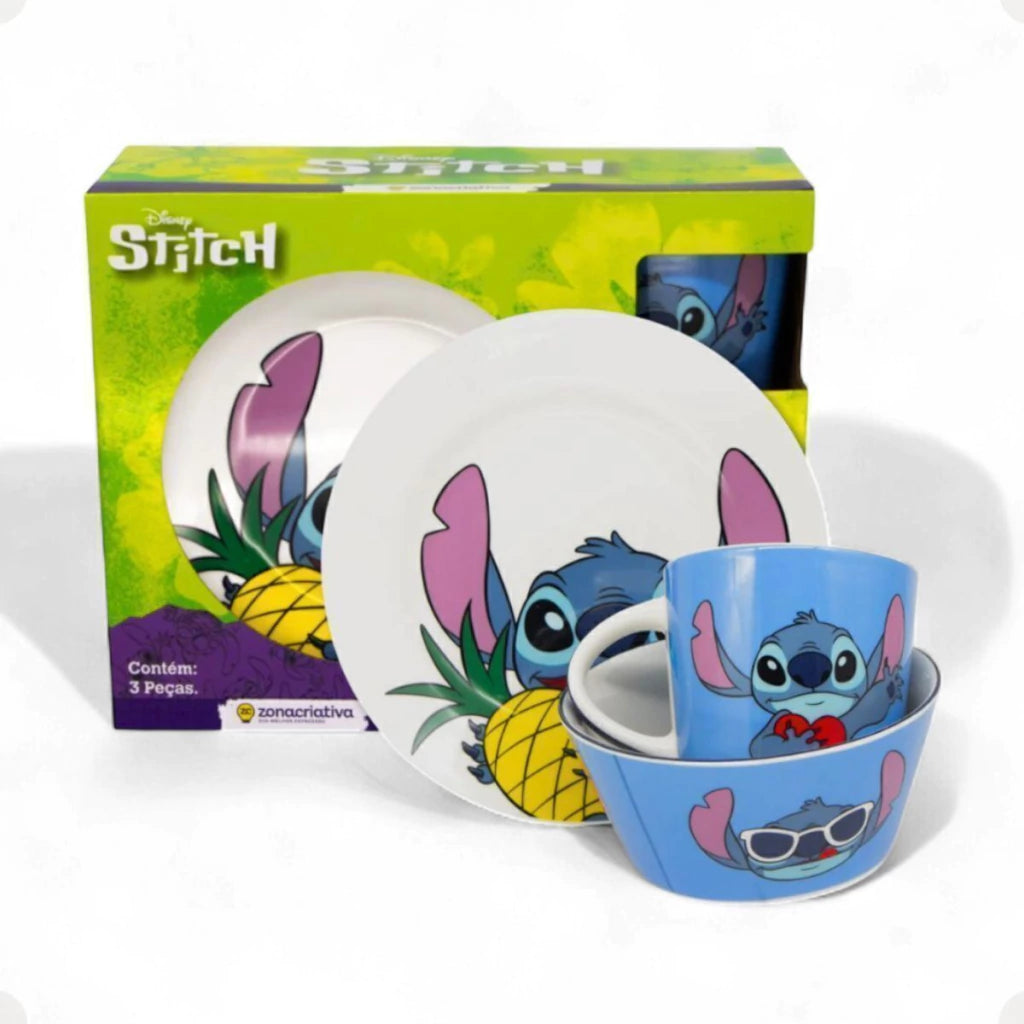 Conjunto Breakfast Stitch em Cerâmica com Caneca, Bowl e Prato